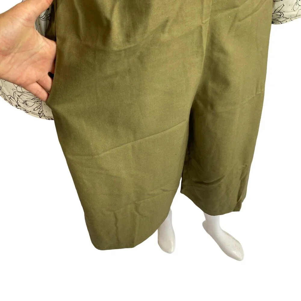 Mod Ref Sage Green Linen Jumpsuit Crop Wide Leg Overalls Womens Relaxed Fit - Picture 4 of 11
